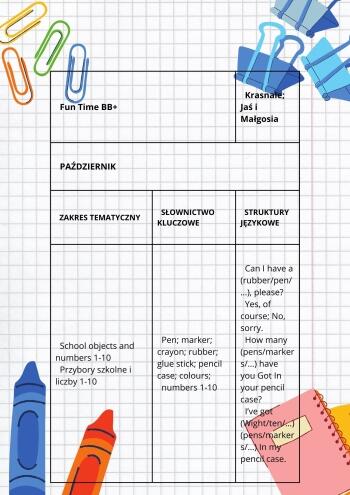 School objects and numbers 1-10 Przybory szkolne i liczby 1-10