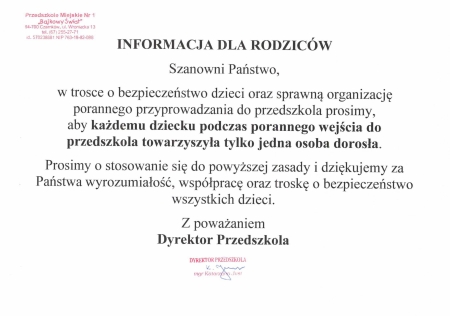 INFORMACJA DLA RODZICÓW